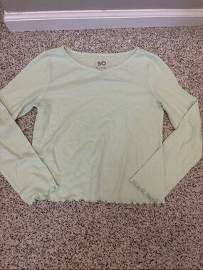 SO Girls 14/16 Mint Green Waffle Knit Ruffle Trim Long Sleeve Top